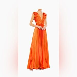 Mac Duggar Satin Pleated Lacrosse-Up Gown; color: Sunset; Size: 2
